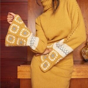 Lulu's Mustard and Cream Long Sleeve Dress